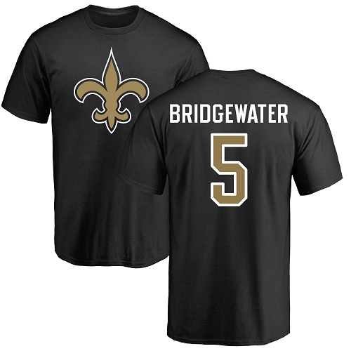 Men New Orleans Saints Black Teddy Bridgewater Name and Number Logo NFL Football #5 T Shirt
